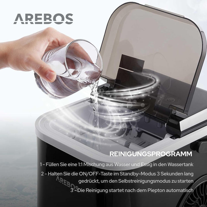 Arebos Eiswürfelmaschine | Ice Cube Maker | 12 kg / 24 h | 10-15 Minuten Produktionszeit | 1,1 Liter