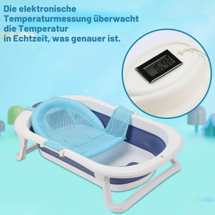 50L Baby Badewanne, Faltbare babywanne mit Anti Stütze, baby wanne mit Echtzeit-Temperaturmessung, B