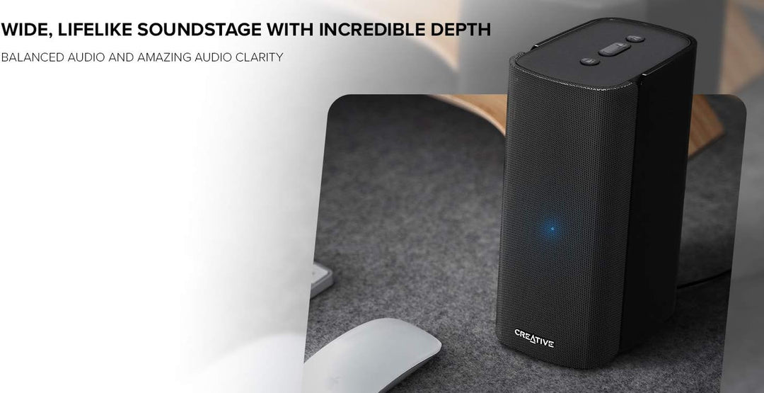 Creative T100 Kompakte 2.0-Hi-Fi-Desktop-Lautsprecher, bis zu 80W Spitzenleistung mit Bluetooth 5.0,