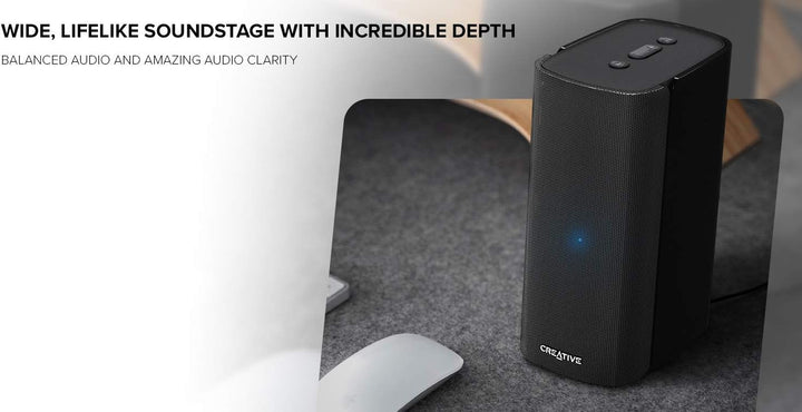 Creative T100 Kompakte 2.0-Hi-Fi-Desktop-Lautsprecher, bis zu 80W Spitzenleistung mit Bluetooth 5.0,