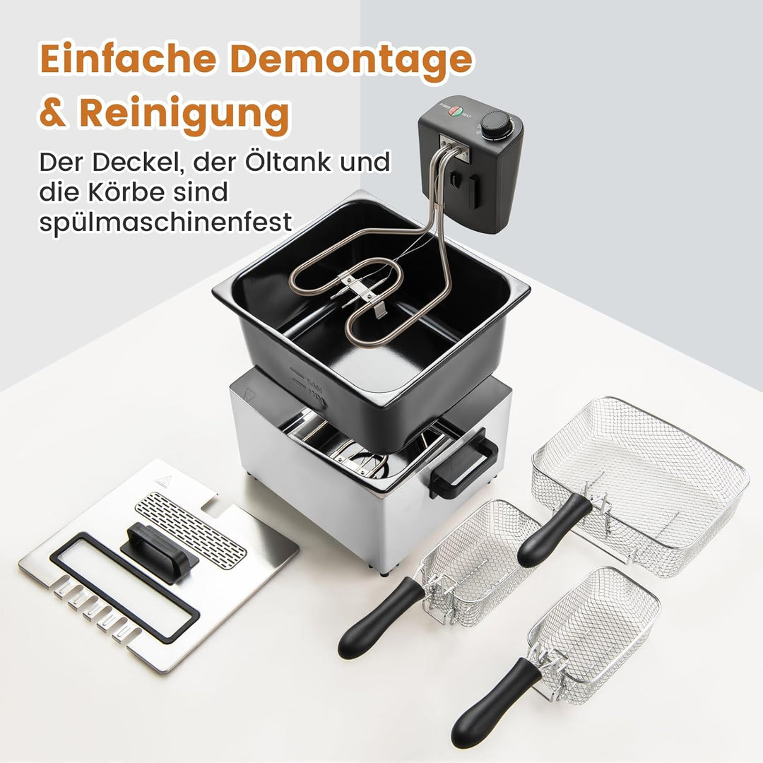 RELAX4LIFE 2000W Öl-Fritteuse mit 3 Frittierkörben, 5L elektrischer Friteuse aus Edelstahl, mit Eins