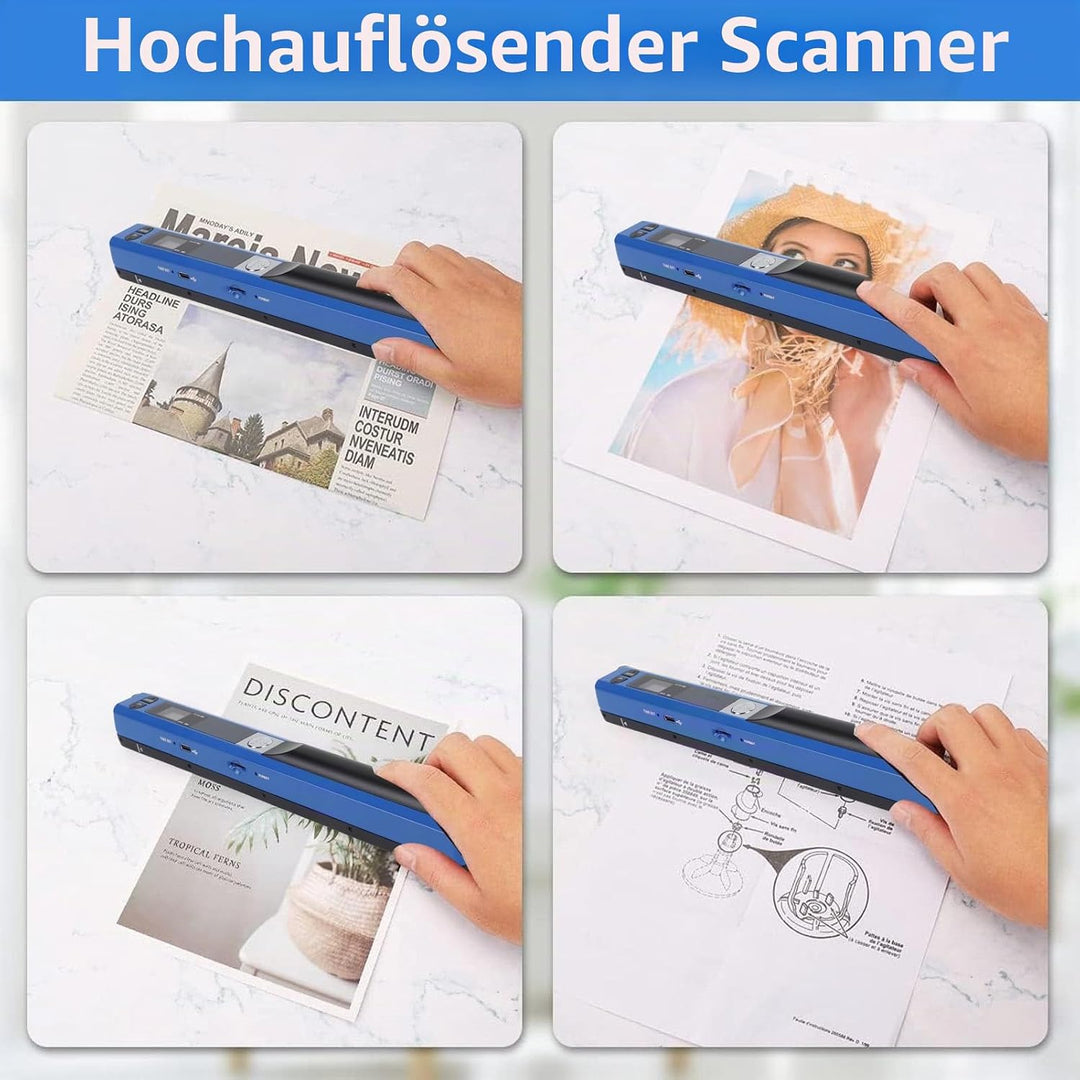 Elprico Tragbarer Scanner, Handheld-A4-Dokumentenscanner mit 900 DPI Auflösung, JPEG- und PDF-Modi,