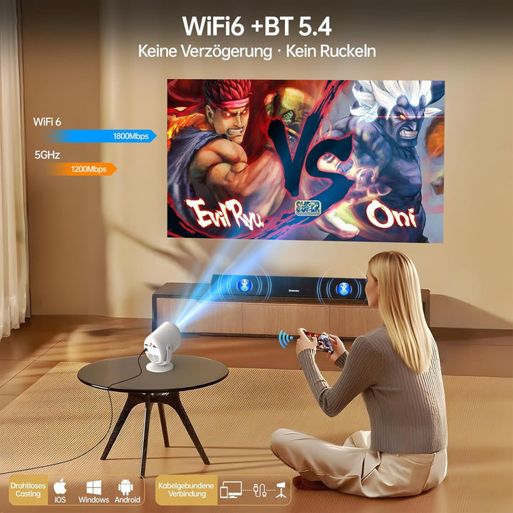 Mini Beamer, 4K Decoding Full HD 1080P, Auto-Keystone Electric Focus, Wi-Fi 6 & Bluetooth 5.0, Wi-Fi