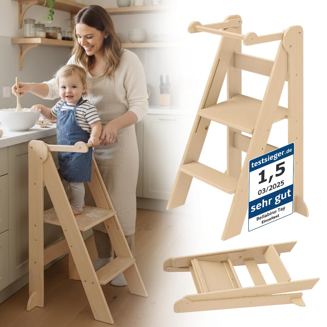 Bellabino Tay Lernturm ab 1 Jahr – Learning Tower 2-Fach höhenverstellbar &amp; klappbar – Lernstuhl in