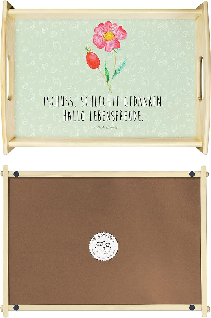 Mr. & Mrs. Panda Serviertablett Hagebutte - Geschenk, Blume, Pflanzen, Frühstückstablett, Sommer Dek