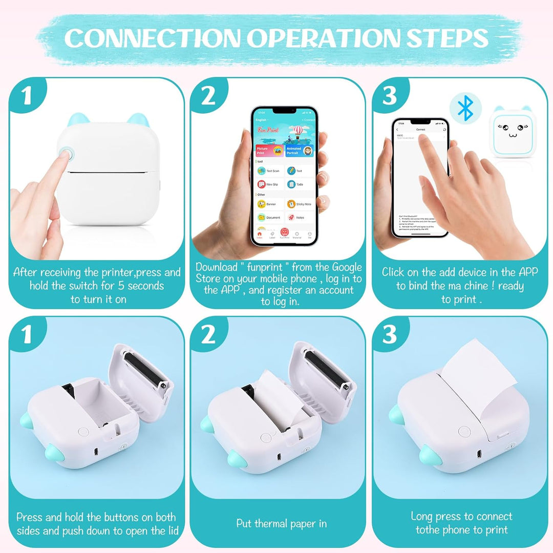 Mini Drucker, Mobiler Fotodrucker, Tragbarer Mini Fotodrucker, Bluetooth Pocket Printer, Inkless The