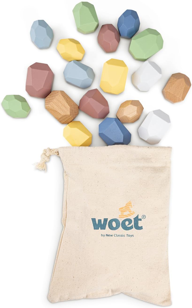 Woet® Holzspielzeug Balance Steine für Kleinkinder – Stapelspielzeug mit 18 Gleichgewichtssteinen –