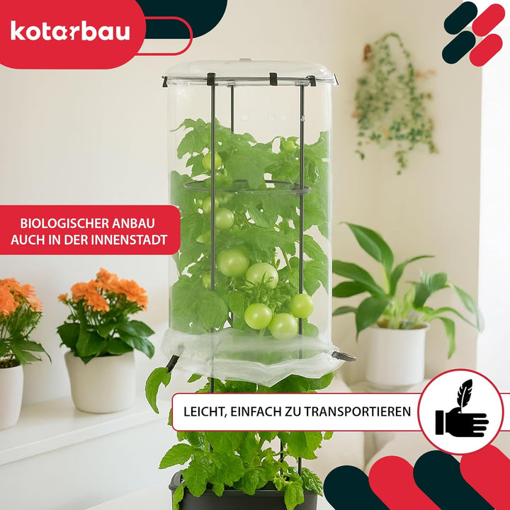 KOTARBAU® 2er Set Tomatentopf - Rankhilfe mit Folie - H: 153 cm - mit Tomatenhaube ⌀ 40 cm - Tomaten