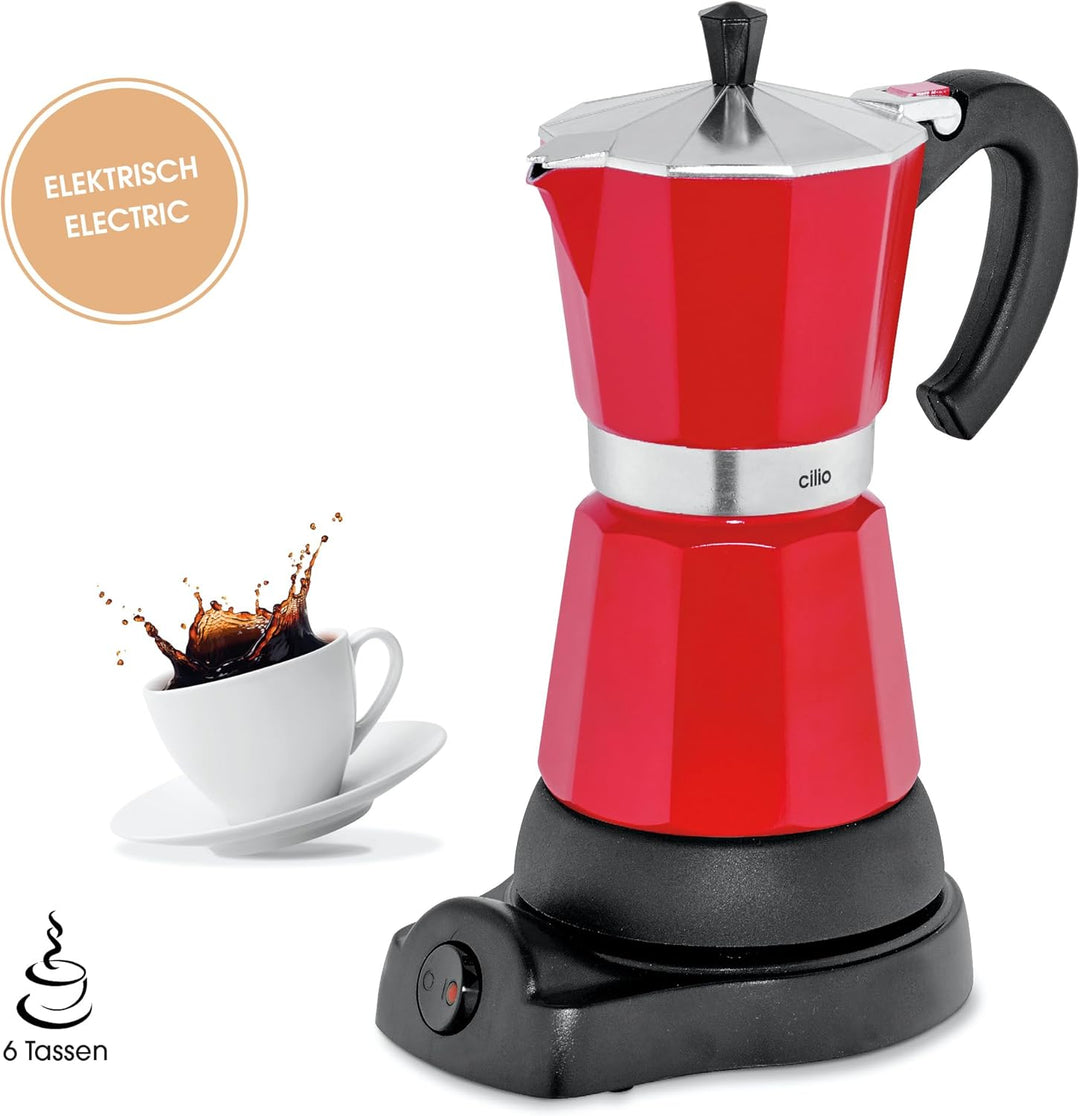 cilio Espressokocher Classico für 6 Tassen | elektrisch 480W | Ø 11,5 cm Höhe: 25 cm | Aluminium | R
