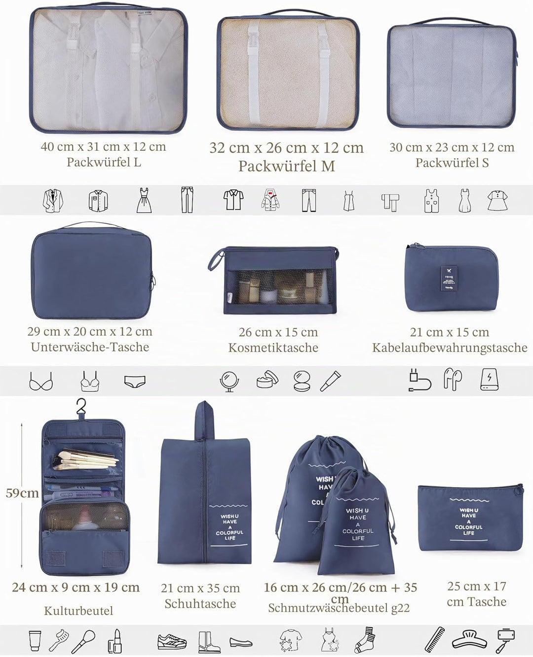 Anjing koffer Organizer 11-teilig, Packing Cubes, leichte Reisegepäck-Organizer, platzsparend, wasse