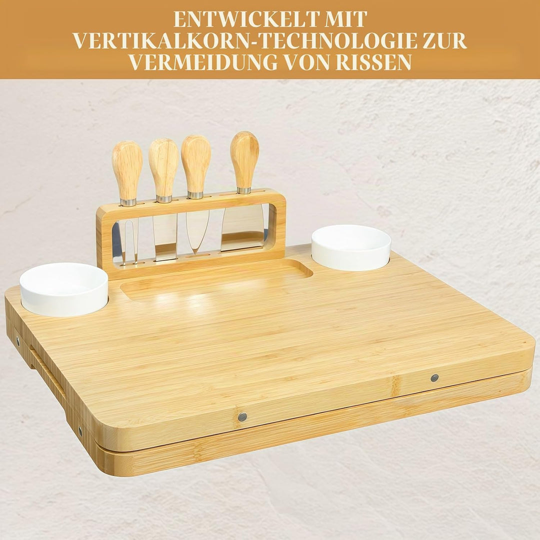 Grosses Bambus Charcuterie Board Set (40x30x2 cm) Käsebrett & Platten Zubehör mit Messern für Gesell