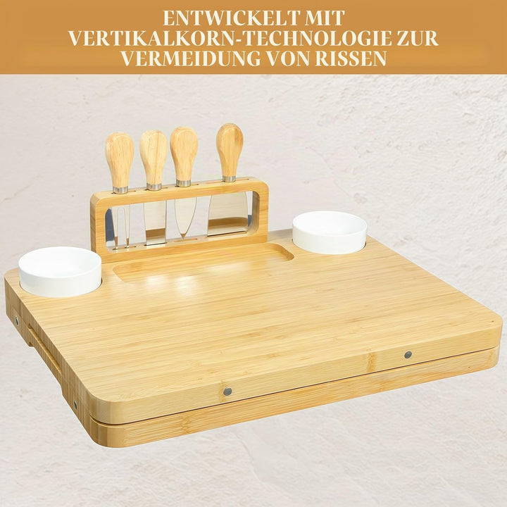 Grosses Bambus Charcuterie Board Set (40x30x2 cm) Käsebrett & Platten Zubehör mit Messern für Gesell
