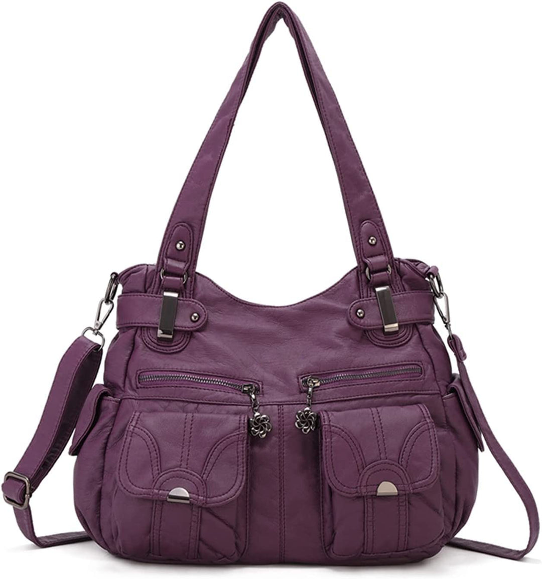 FANDARE Gross Schultertasche Damen Umhängetasche Frauen Vintage Schulranzen Wasserdicht PU Leder Wom