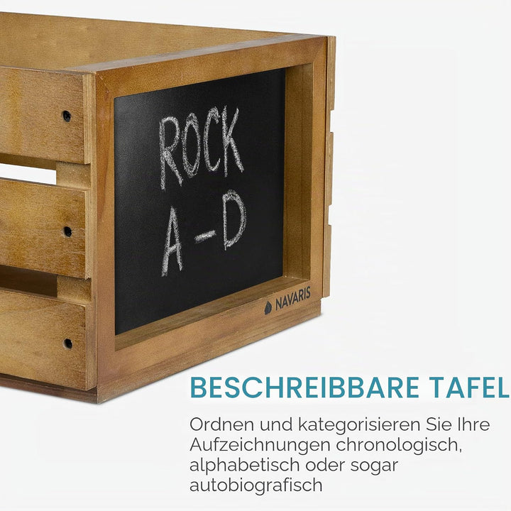 Navaris Holz Schallplatten Kiste mit Kreidetafel - 42,9 x 34,4 x 22,9 cm - für bis zu 80 LP Platten