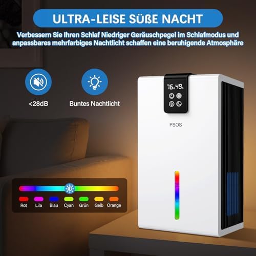 PSOS Luftentfeuchter, 2800ML Elektrischer Luftentfeuchter mit Ultra-Leise Automatischer Abschaltung,