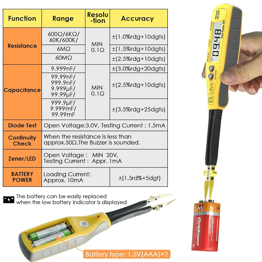 Holdpeak 990C SMD Smart Tester Zange tragbar 6000 Zähler, Widerstand / Kapazität CMS, Digitales Mult