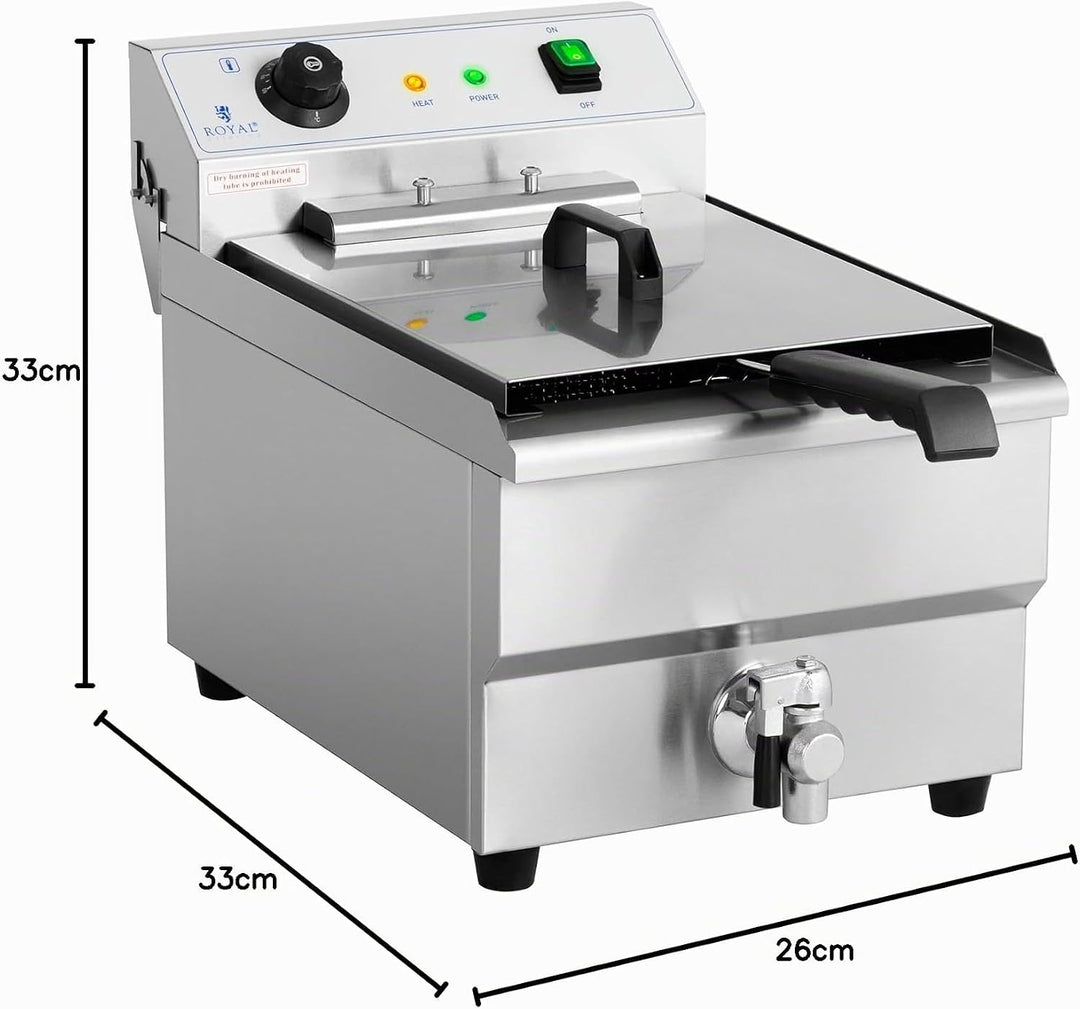 Royal Catering Kommerzielle Fritteuse Kapazität 16 l 6000 W 400 V 50-200 °C Kaltzone Ablasshahn auto