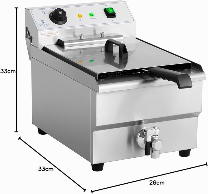 Royal Catering Kommerzielle Fritteuse Kapazität 16 l 6000 W 400 V 50-200 °C Kaltzone Ablasshahn auto