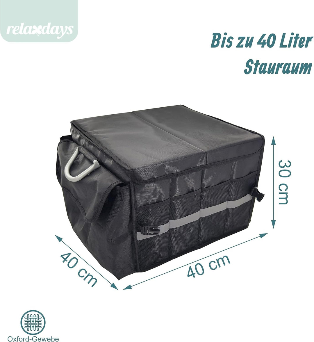 Relaxdays Kofferraum Organizer mit Deckel, entnehmbare Kühltasche, faltbar, HxBxT: 30 x 40 x 40 cm,