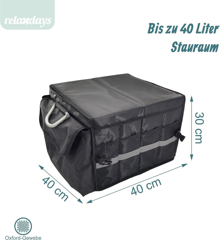 Relaxdays Kofferraum Organizer mit Deckel, entnehmbare Kühltasche, faltbar, HxBxT: 30 x 40 x 40 cm,