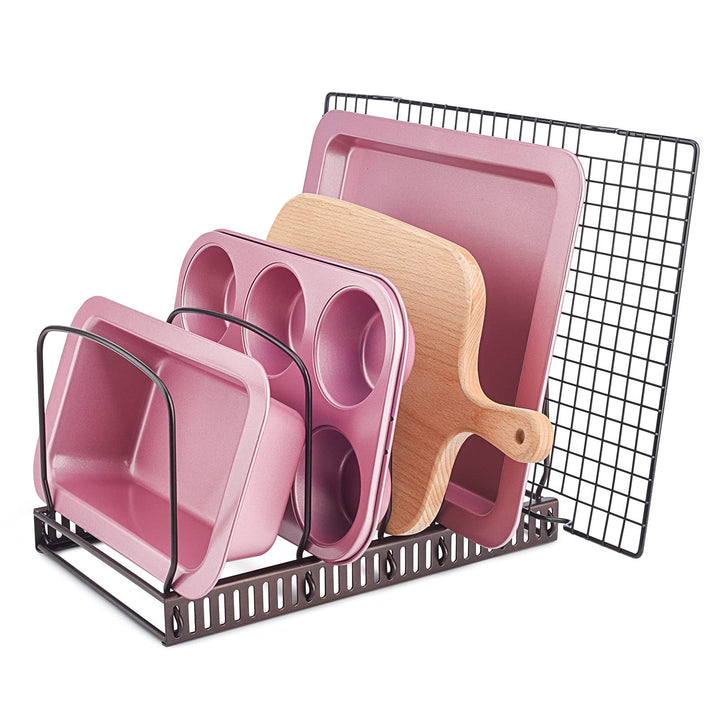 Toplife Deckelorganizer für Teller, Deckelhalter mit 10 verstellbaren Teiler, Abtropfgestell, Küchen