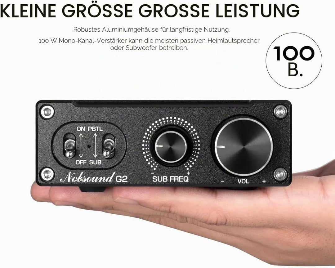 Nobsound G2 Subwoofer-Verstärker, 100 watt Home Sub Bass Power Amplifier, Full Frequency Mono Channe