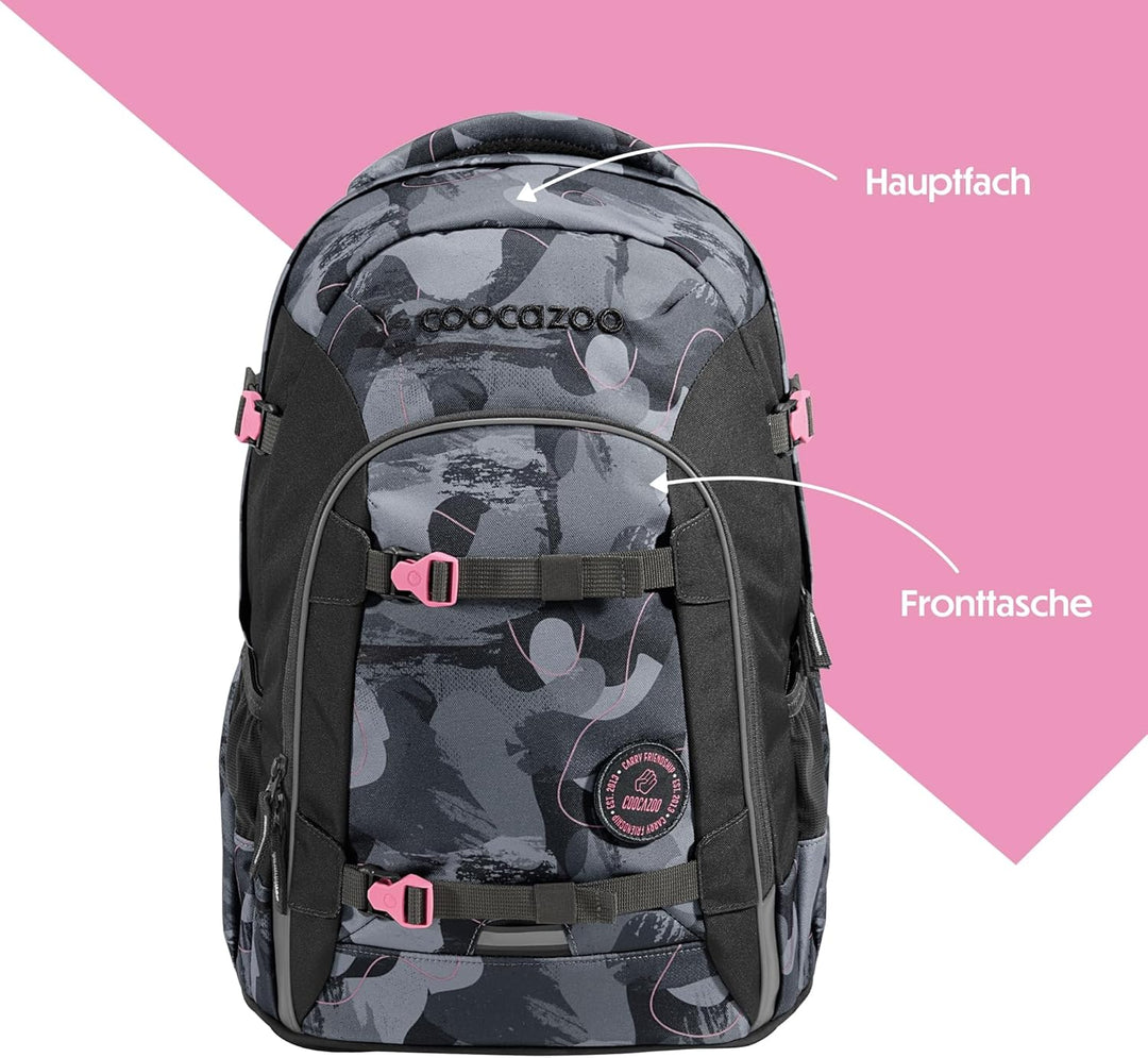 coocazoo Schulrucksack Joker „Bubble Brush“, grau-rosa, ergonomischer & anpassbarer Tornister, höhen