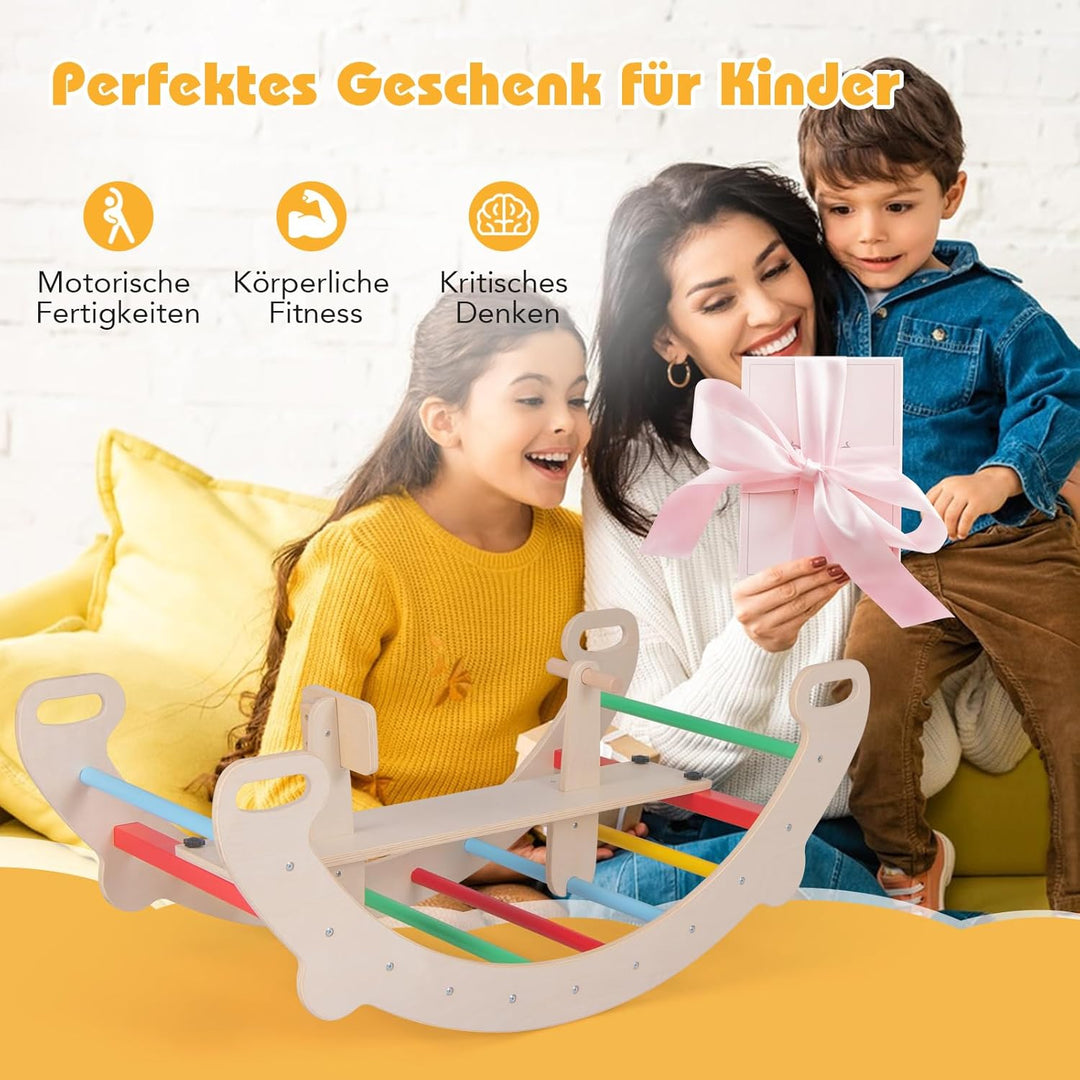 GOPLUS Kletterbogen Indoor, 4 in 1 Schaukelpferdbogen, Kletterleiter, Schaukelbogen & Krabbeltunnel