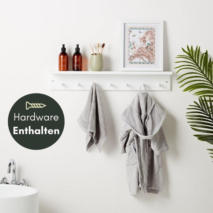 Haus Projekt Wandregal Weiss mit 7 Haken, Leicht Montieren Moderne Kinder Wandgarderobe Holz, Garder