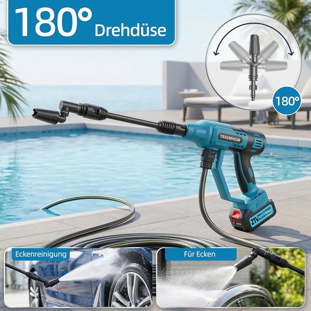 Akku Hochdruckreiniger, Pressure Washer 4-Gang-Modus Max 150Bar, Hydro Blast, Multifunktionale Mobil