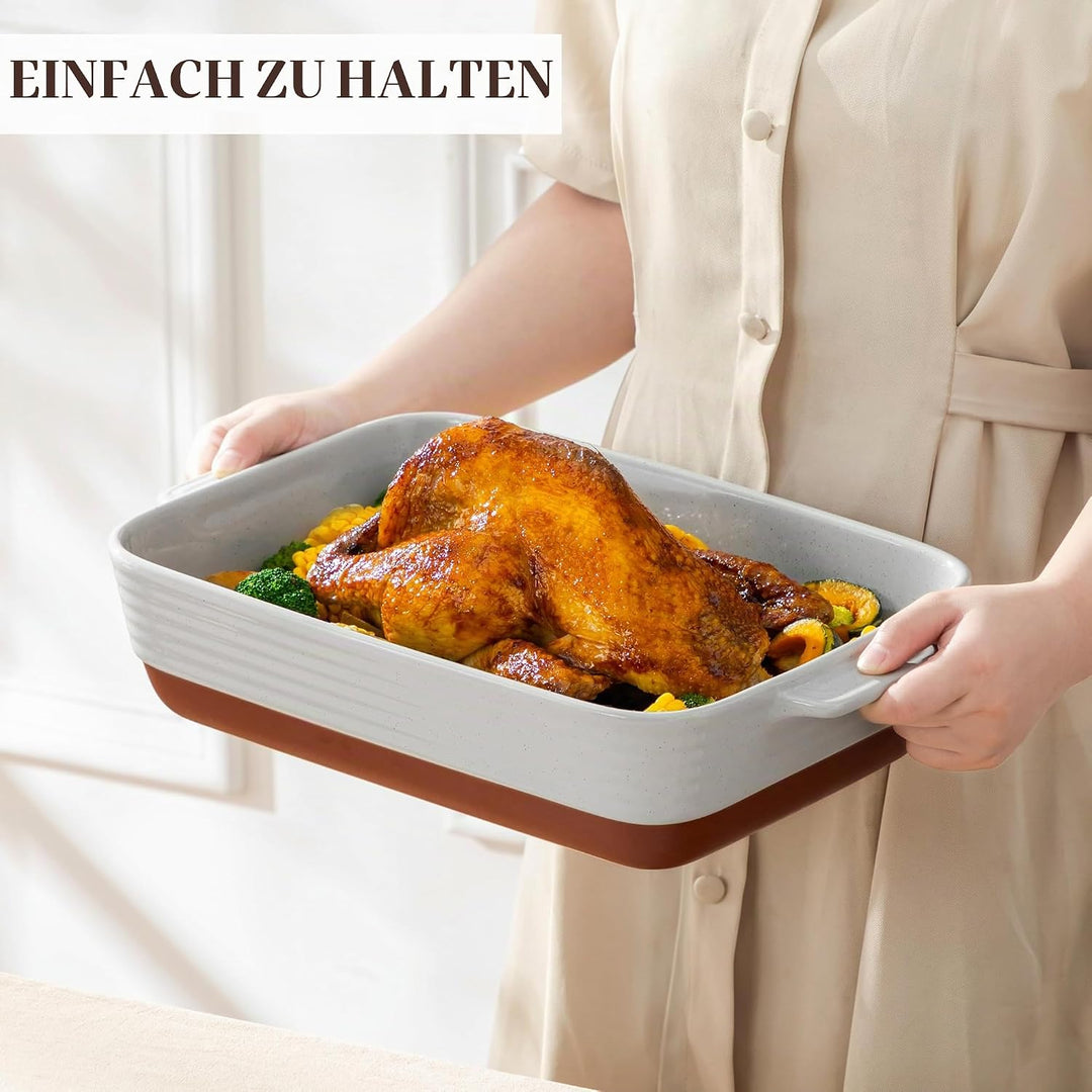 MALACASA, Serie TARA, Graue Auflaufform Gross, 4.5L Backformen, Auflaufformen rechteckig aus Steingu