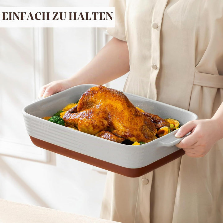 MALACASA, Serie TARA, Graue Auflaufform Gross, 4.5L Backformen, Auflaufformen rechteckig aus Steingu