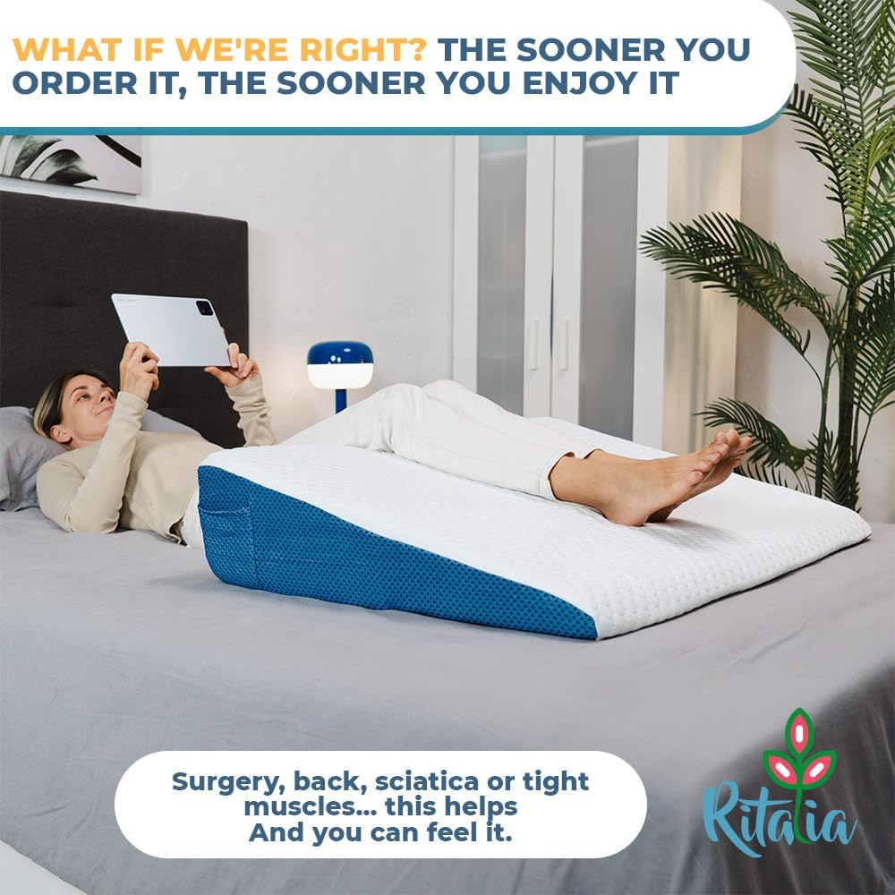 Ritalia® REFLUXKISSEN Erwachsene 65x60x20 cm zur MATRATZENERHÖHUNG mit Gel-Schaum | LESEKISSEN Bett