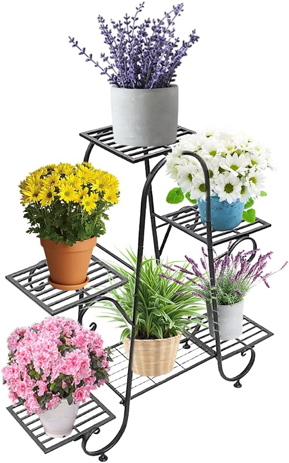 CarolynDesign 6-stöckige Pflanzenständer für drinnen und draussen, Blumentopfhalter Regal für mehrer