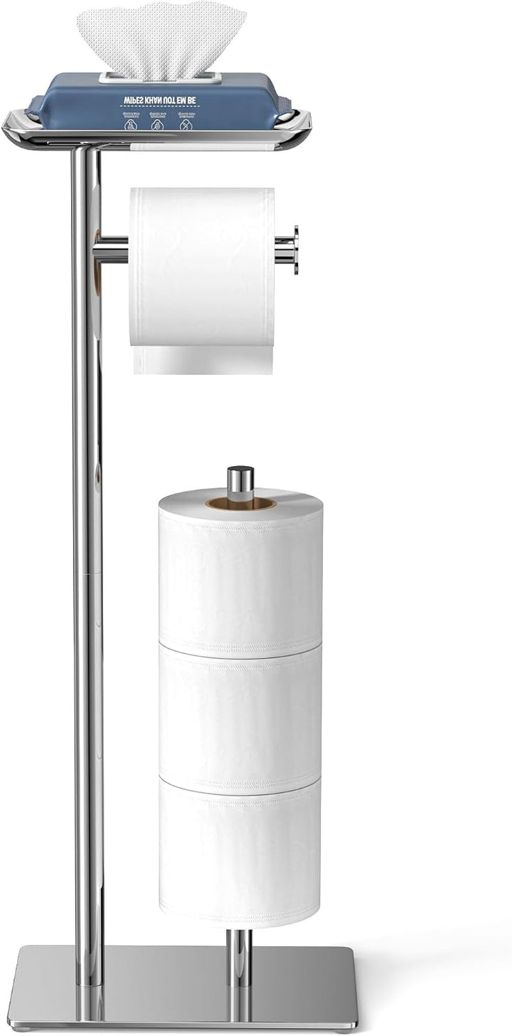Freistehender Toilettenpapierhalter mit Ablagefläche Oben, Silber Toilettenpapierhalterständer, Bode