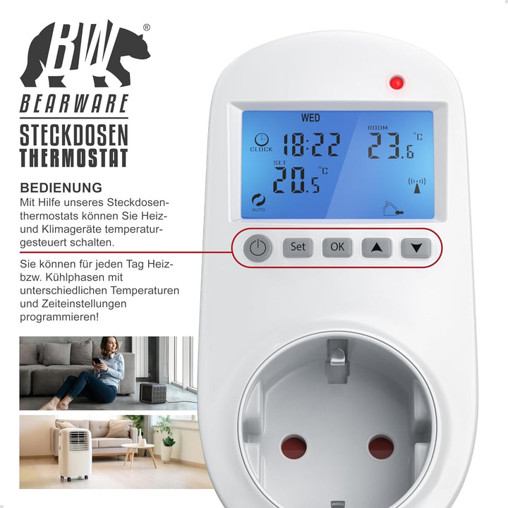Bearware Steckdosen-Thermostat - Steckerthermostat - Digital Plug In Thermostat - individuell progra