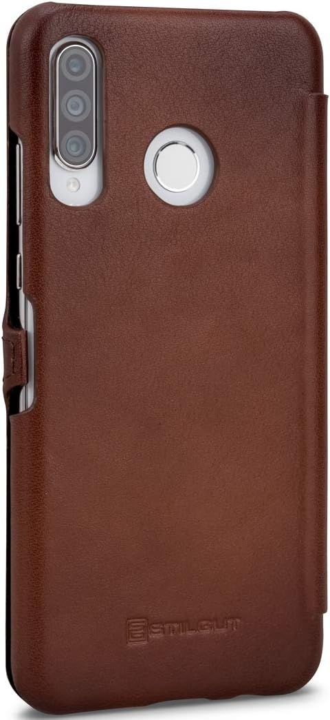 STILGUT Book Case kompatibel mit Huawei P30 lite Hülle aus Leder mit Clip-Verschluss, Lederhülle, Kl