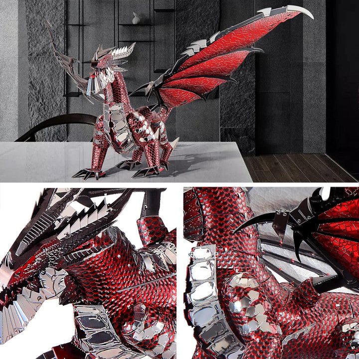 Piececool 3D Puzzle Metall, Flammendrache Drache für Modellbausatz Erwachsene, 3D-Puzzles zu Bauen,