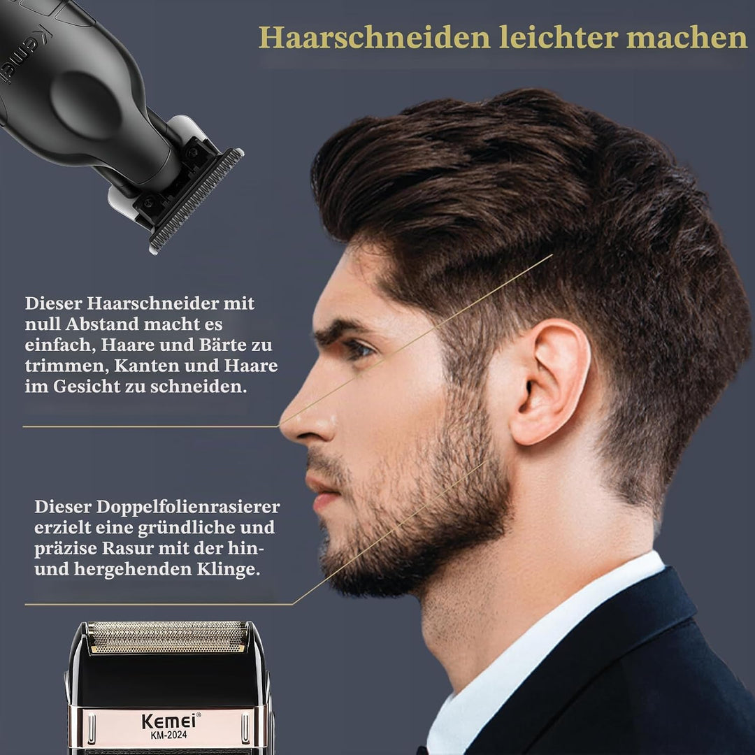 KEMEI 2 in 1 Haartrimmer &amp; Folienrasierer Set fur Manner, Kabelloser T Blade Bart Trimmer und Rasier