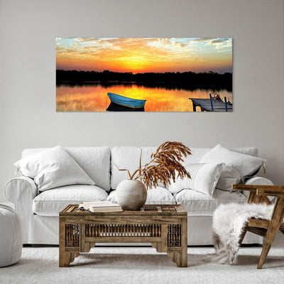 Wandbilder Dekoration Wohnzimmer Landschaft Sommer Meer Panorama Bilder auf Leinwand 120x50cm Leinwa