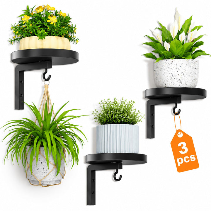 Pflanzenhalter Wand für 6 Töpfe, 3 Stück Wandhalterung Blumentopf mit Haken, 11,3 kg Tragkraft, Wand
