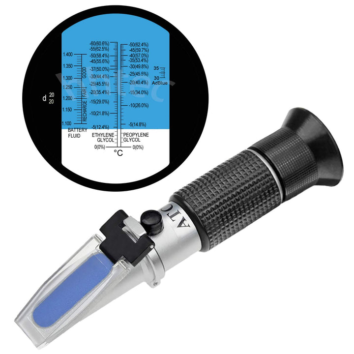 HHTEC Frostschutz Refraktometer 3-in-1 – Kühlmittel, Batterie & AdBlue prüfen – KFZ Tester für Ethyl