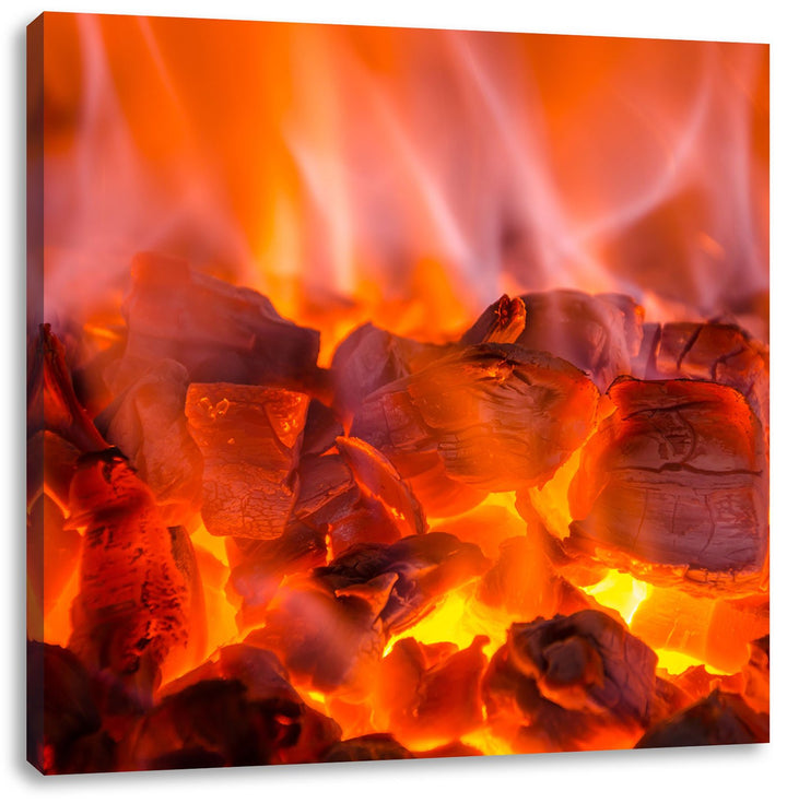 Pixxprint Holzkohle Feuer, Format: 70x70 auf Leinwand, XXL riesige Bilder fertig gerahmt mit Keilrah