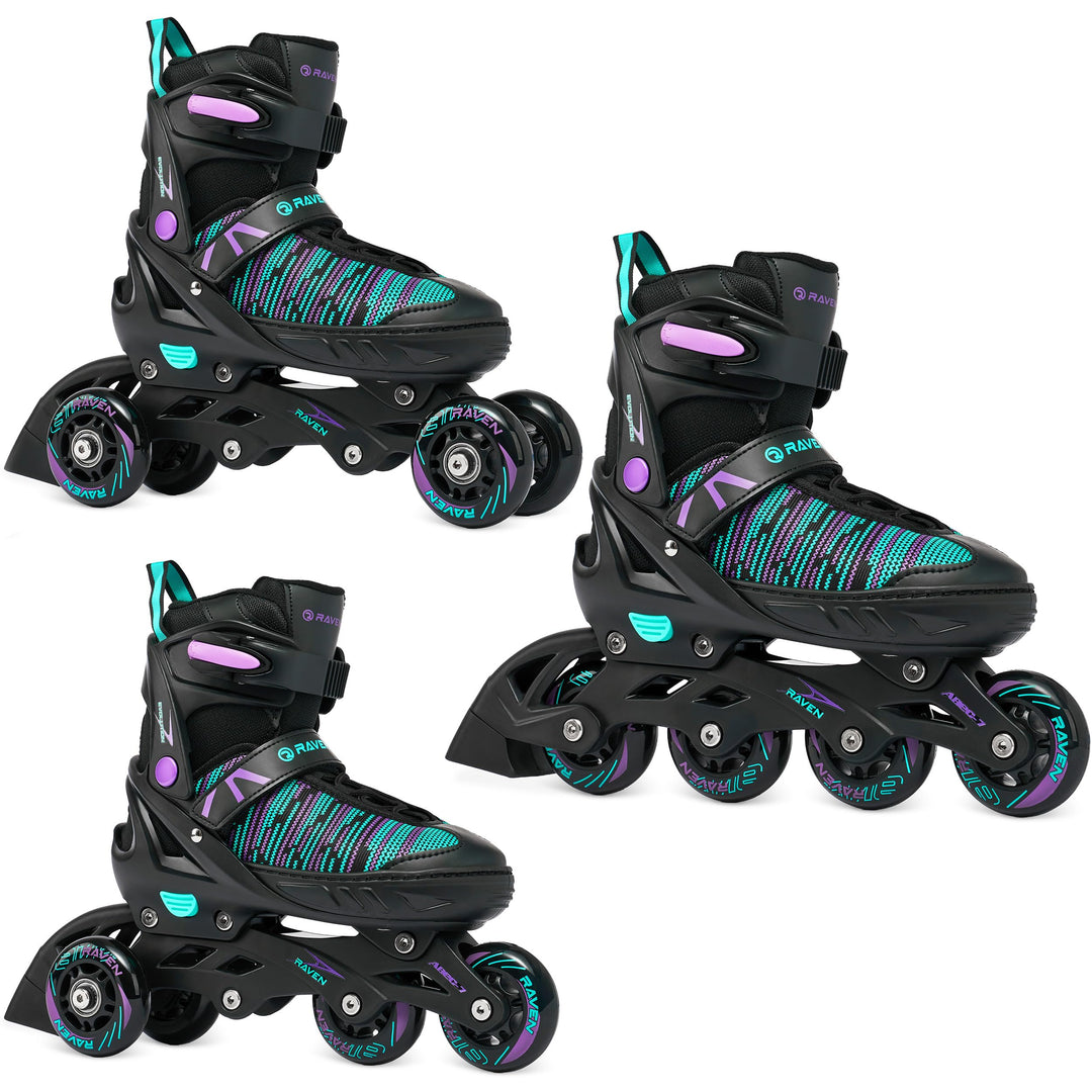 RAVEN 3in1 Inline Skates Triskates Rollschuhe Inliner für Kinder Erwachsene Mädchen Damen verstellba