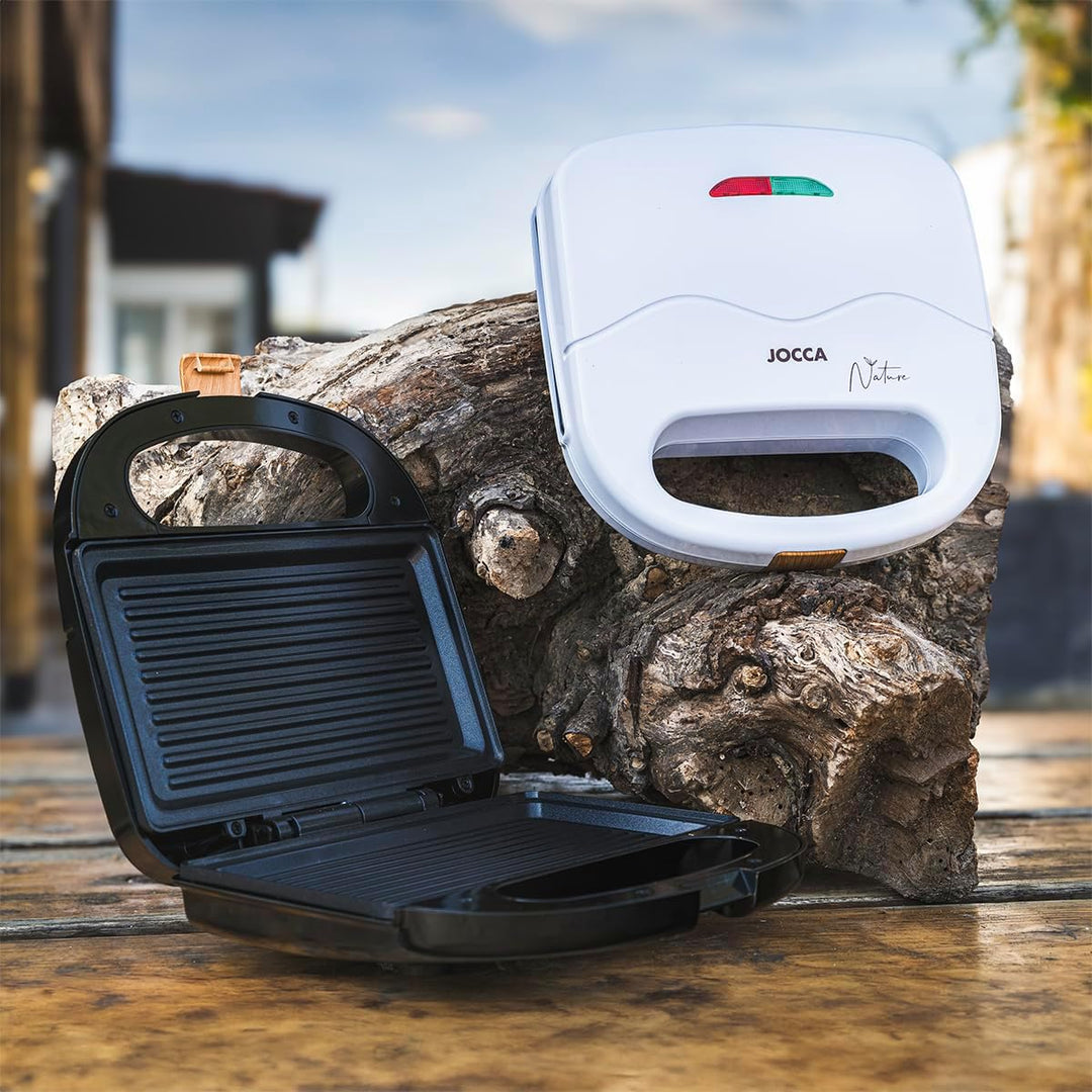 JOCCA Sandwichtoaster für 2 Scheiben, Nature-Linie / antihaftbeschichtete Grillplatten / Leuchtindik