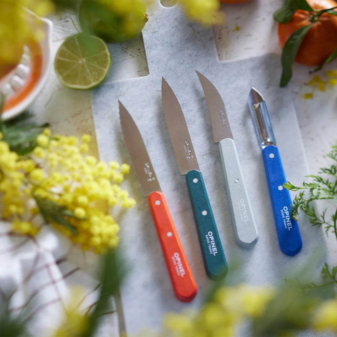 Opinel OP01709 Küchenmesser-Set, Primavera, 4-teilig Messer, Holz, Grün/Weiss, One Size