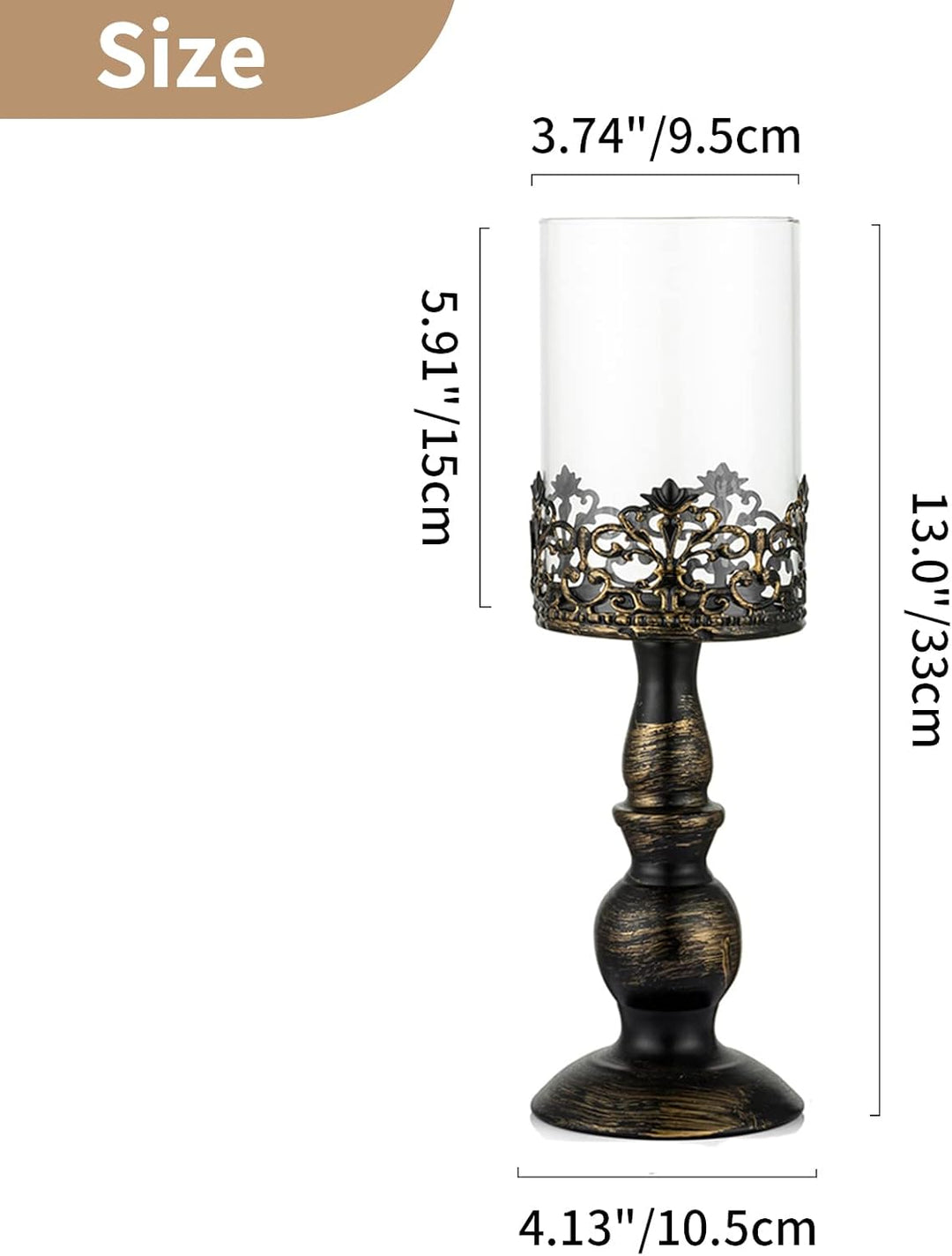 NUPTIO 2 Stück Vintage Kerzenhalter für Tische Kerzenhalter aus Schwarzer Säule mit Glasschirmabdeck