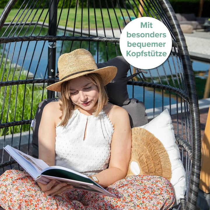 VITA5 Hängesessel mit Gestell - Rattan Egg Chair - Indoor &amp; Outdoor | Entspanne Stilvoll auf Balkon