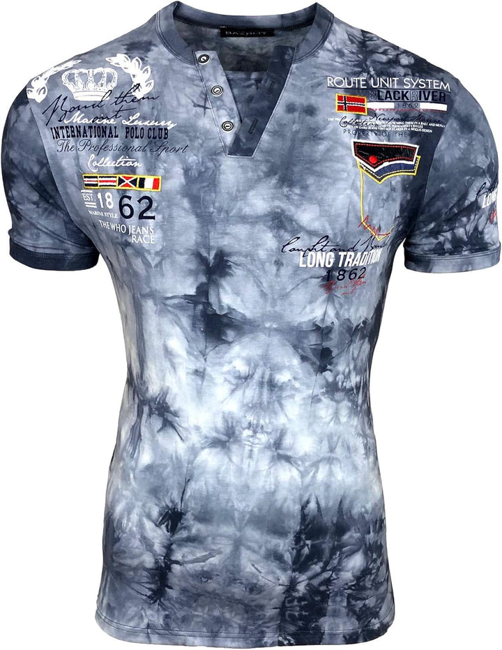 Herren Vintage Verwaschen Kurzarm T-Shirt Slim Fit Design Fashion Top Print Batik Shirt 2285 4XL Gra