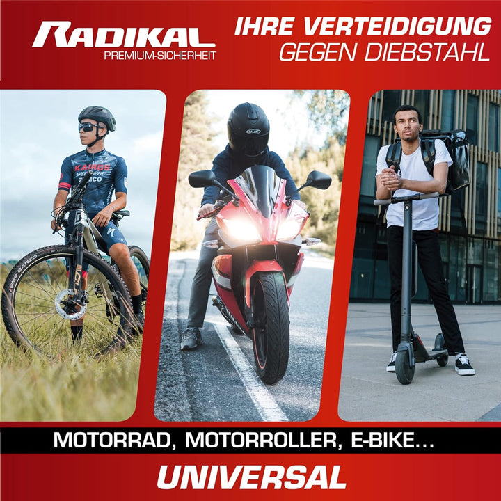 RADIKAL RK306S Bremsscheibenschloss Motorrad, Diebstahlsicherung ø6 Schliessbolzen aus gehärtetem St
